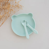 Silicone Bear Suction Plate with Cutlery Set | Seafoam
