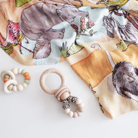 Savannah Baby Gift Bundle | Ring Pop Rattle in Leopard Cream | Trio Freezer Teether in Mango Tango | Savannah Baby Wrap Swaddle