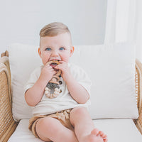 Savannah Baby Gift Bundle | Ring Pop Rattle in Leopard Cream | Trio Freezer Teether in Mango Tango | Savannah Baby Wrap Swaddle