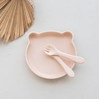 Silicone Bear Suction Plate with Cutlery Set | Blush