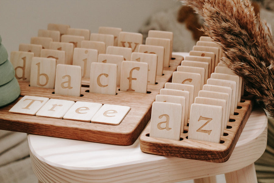 Reversible Alphabet Board with 2 Lowercase Letters Set + Extra Holding Tray
