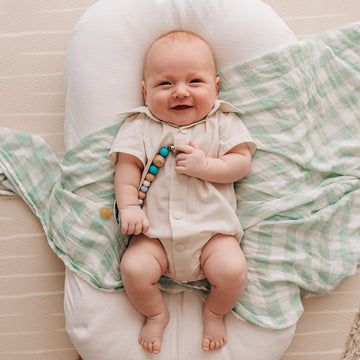 Baby Muslin Swaddle Wrap | Mint Gingham