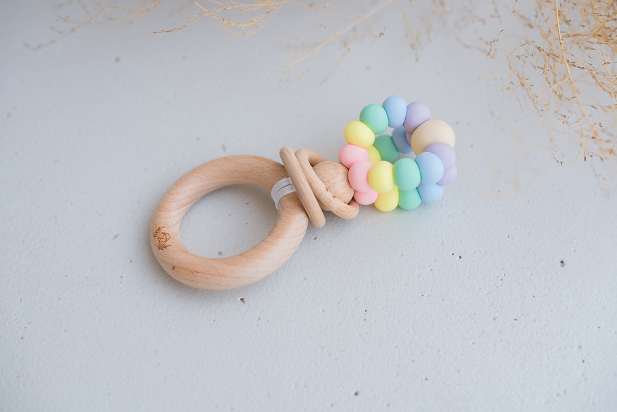 Ring Pop Teething Rattle | Pastel Rainbow
