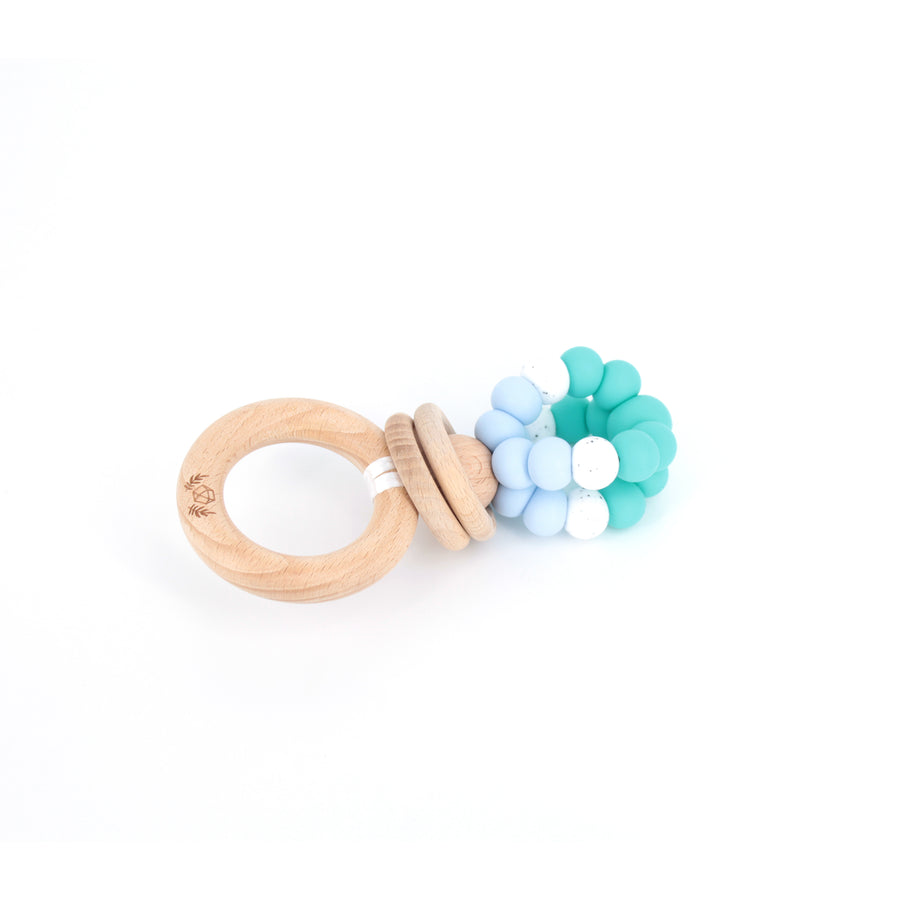 Ring Pop Teething Rattle Aquamarine | Baby Rattle | Wooden Rattle